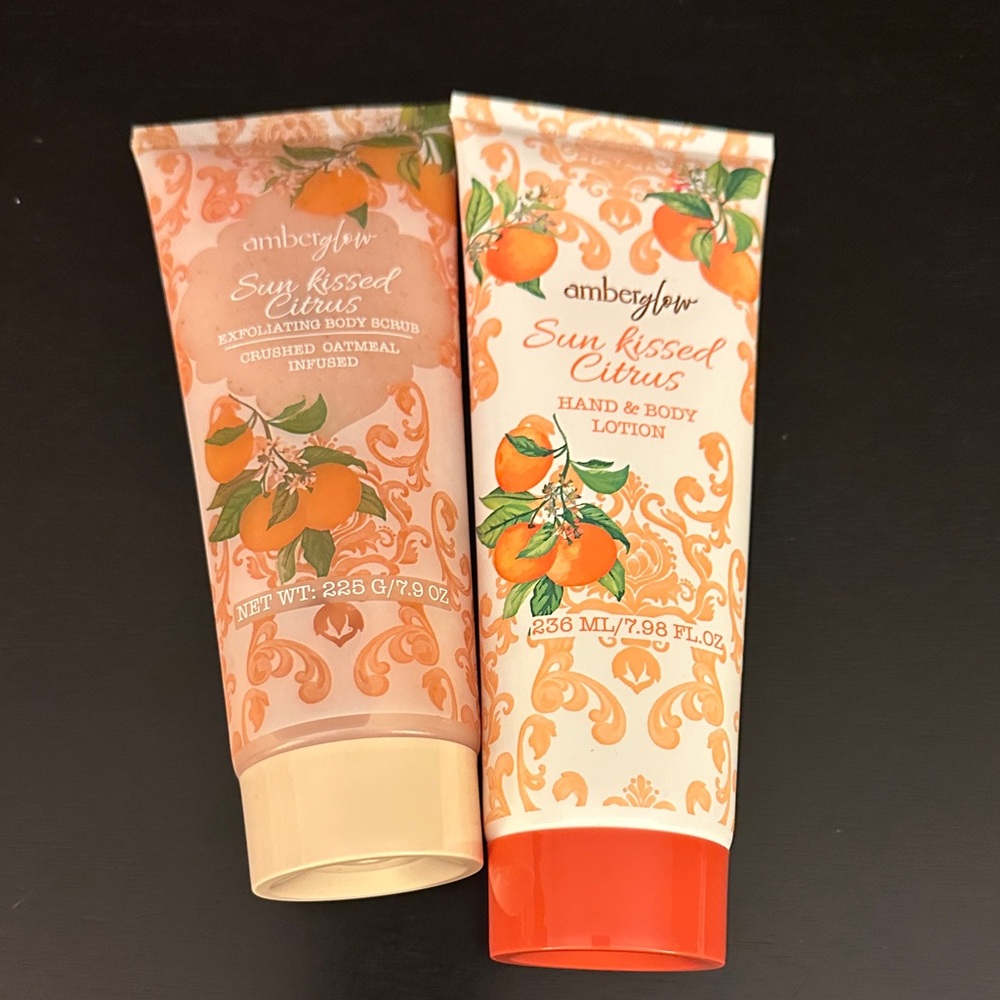 AmberGlow Sun Kissed Citrus Hand & Body Lotion + matching exfoliating body scrub